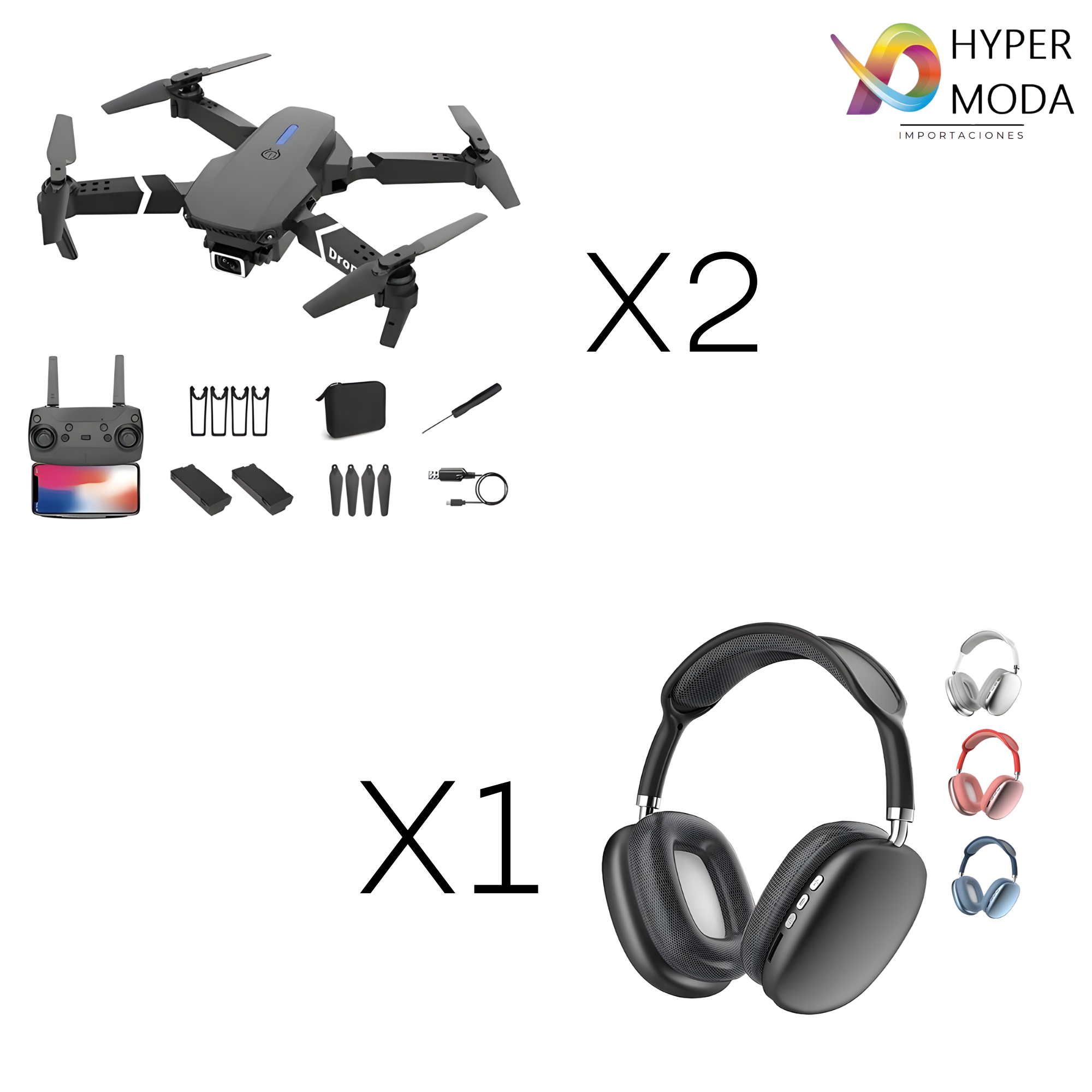 Kit 2 Drones 1 Audifonos Diadema P9